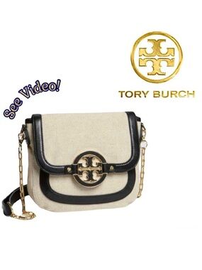 RARE! Unused 🌾 Tory Burch Amanda Canvas and Leather Chain Shoulder Bag w/ COA🌾